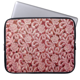 Housse Pour Ordinateur Portable Texture de dentelle rose fine avec vin magnifique