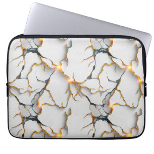 Housse Pour Ordinateur Portable Texture de marbre blanc avec des veines d'or lumin
