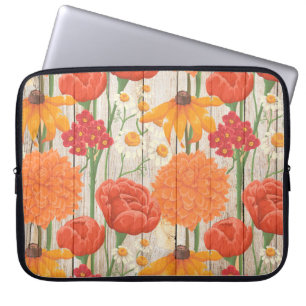 HOUSSE POUR ORDINATEUR PORTABLE TEXTURE EN BOIS AVEC FLEURS PASTEL