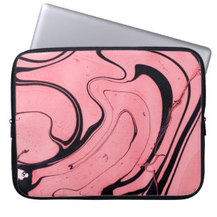 Housse Pour Ordinateur Portable Texture en marbre rose et noir. Peint à la main