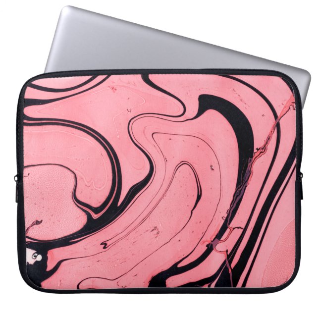 Housse Pour Ordinateur Portable Texture en marbre rose et noir. Peint à la main (Devant)