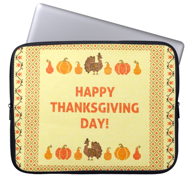 Housse Pour Ordinateur Portable Thanksgiving : retro brodée carte design. (Devant)