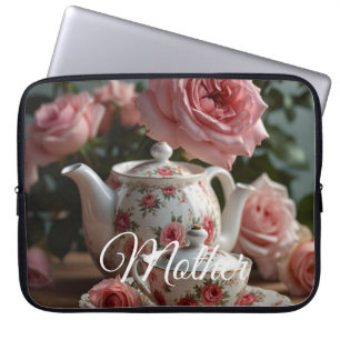 Housse Pour Ordinateur Portable Thé à la rose de chou rose