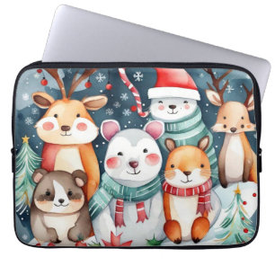 Housse Pour Ordinateur Portable Thème de Noël Animaux mignons