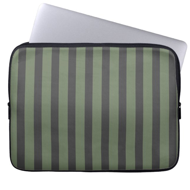 Housse Pour Ordinateur Portable Tic vert olive rayé moderne (Devant)