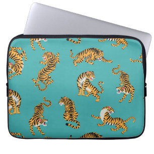 Housse Pour Ordinateur Portable Tiger sur Motif Turquoise