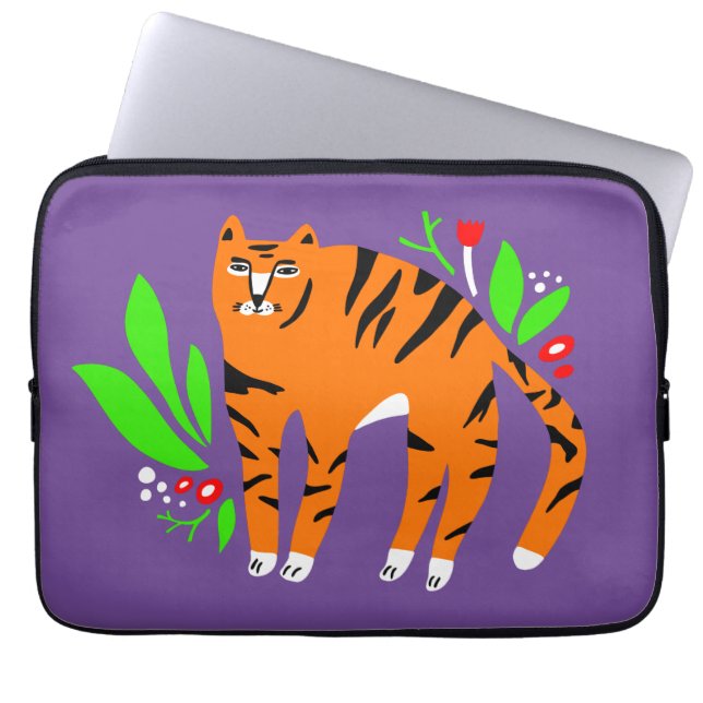 Housse Pour Ordinateur Portable Tigre à flowers (Devant)