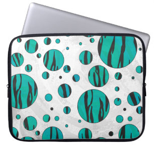 Housse Pour Ordinateur Portable Tigre à pois noir et sarcelle