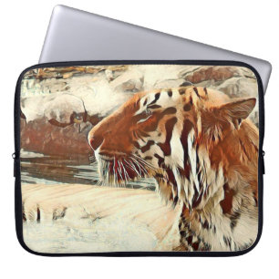 Housse Pour Ordinateur Portable tigre de natation de couleur chaude