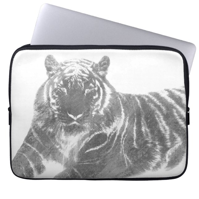 Housse Pour Ordinateur Portable Tigre noir et blanc (Devant)