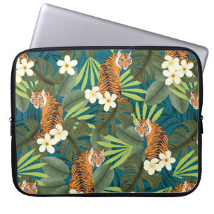 Housse Pour Ordinateur Portable Tigre tropical Hawaiian Palm Jungle Turquoise Wets
