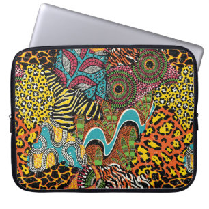 Housse Pour Ordinateur Portable Tissu africain traditionnel et peaux d'animaux sau
