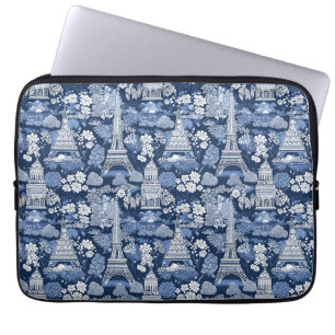 Housse Pour Ordinateur Portable Toile Bleue Parisienne tissu à motifs