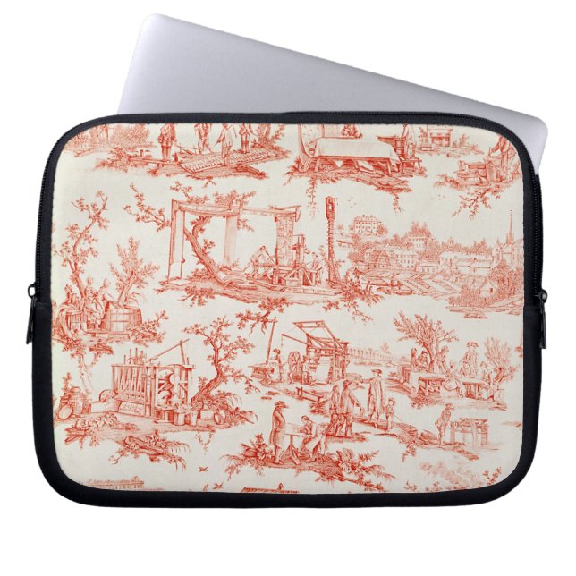 Housse Pour Ordinateur Portable Toile de Jouy, illustrant les processus du manuf (Devant)