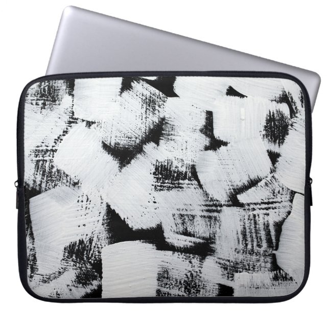Housse Pour Ordinateur Portable Toile peinte abstraite noir blanc. (Devant)