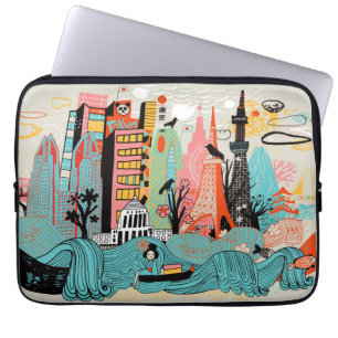 Housse Pour Ordinateur Portable Tokyo tirée par la main Japon