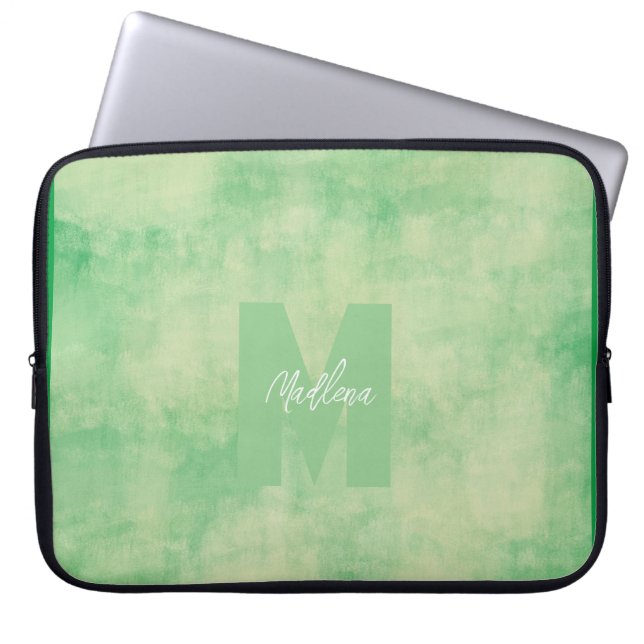 Housse Pour Ordinateur Portable Tons Pastel Vert Terre Monogramme Chic (Devant)