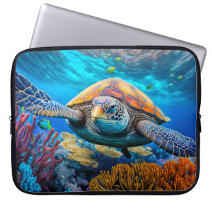 Housse Pour Ordinateur Portable Tortue de la natation colorée