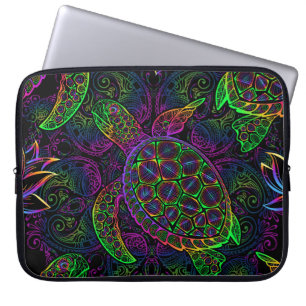 Housse Pour Ordinateur Portable Tortue de mer Boho : Motif psychédélique mandala
