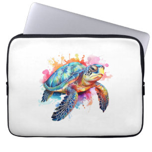 Housse Pour Ordinateur Portable Tortue de mer en aquarelle colorée