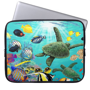 Housse Pour Ordinateur Portable Tortue de mer tropicale hawaïenne de poissons de