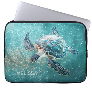 Housse Pour Ordinateur Portable Tortue de mer turquoise scintillante Côtière