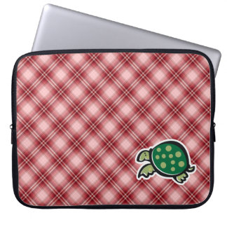 Housse Pour Ordinateur Portable Tortue mignonne de plaid rouge