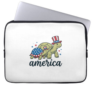 Housse Pour Ordinateur Portable Tortue Patriotique Amérique Gravure Vintage Design