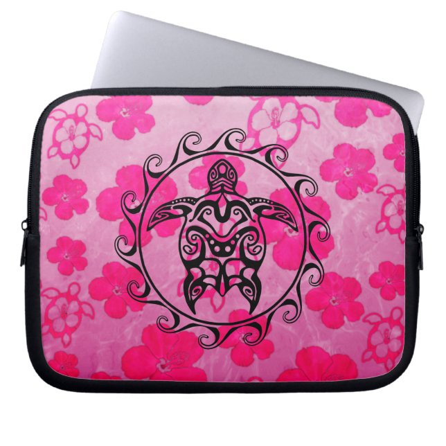 Housse Pour Ordinateur Portable Tortue tribale noire (Devant)