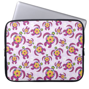 Housse Pour Ordinateur Portable Tortues de Honu rose Hibiscus Fleurs
