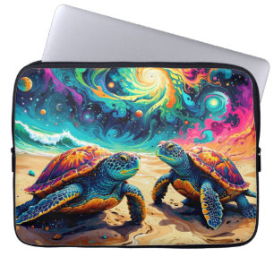 Housse Pour Ordinateur Portable Tortues de mer colorées sous un ciel cosmique