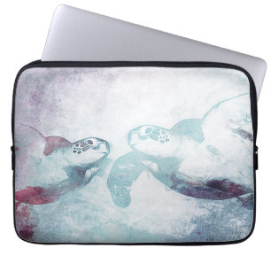 Housse Pour Ordinateur Portable Tortues de mer vertes en couple Manche d'ordinat