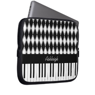 Housse Pour Ordinateur Portable Touches de piano personnalisées et diamants