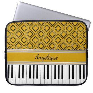 Housse Pour Ordinateur Portable Touches de piano personnalisées Quatrefoil noir su