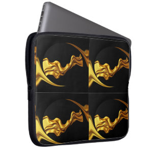 Housse Pour Ordinateur Portable Tourbillon Opulent Liquide Or Noir Monochro Achemp