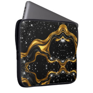 Housse Pour Ordinateur Portable Tourbillon Opulent Liquide Or Noir Monochrome Ache
