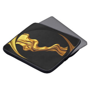 Housse Pour Ordinateur Portable Tourbillon Opulent Liquide Or Noir Monochrome Chri