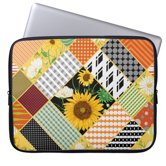 Housse Pour Ordinateur Portable Tournesol Chamomile, Patchwork Aquarelle. (Devant)