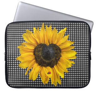 Housse Pour Ordinateur Portable Tournesol du coeur et coccinelle sur En vichy
