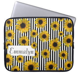 Housse Pour Ordinateur Portable Tournesols jaunes Grève noire Conception personna