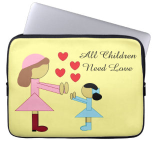 Housse Pour Ordinateur Portable Tous les enfants ont besoin d'amour : Jaune clair