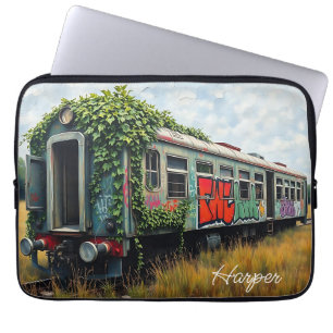 Housse Pour Ordinateur Portable Train abandonné recouvert de lierre et de graffiti
