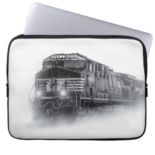 Housse Pour Ordinateur Portable Trains de train noir et blanc