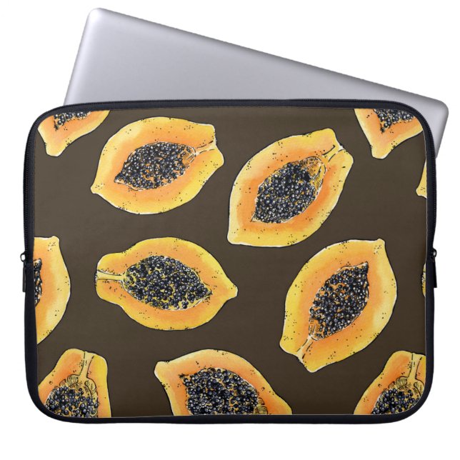 Housse Pour Ordinateur Portable Tranches de Papaya sur brun foncé (Devant)
