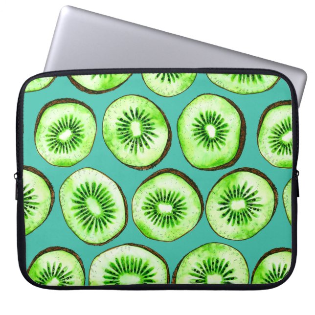 Housse Pour Ordinateur Portable Tranches Kiwi sur turquoise (Devant)