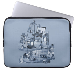 Housse Pour Ordinateur Portable Travailler de la maison avec mes chats Delft Blue 