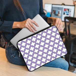 Housse Pour Ordinateur Portable Trellis blanc et violet, treillis, Quatrefoil