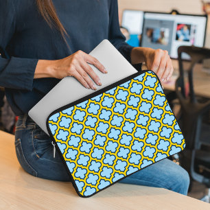 Housse Pour Ordinateur Portable Trellis bleu et jaune, treillis, Quatrefoil