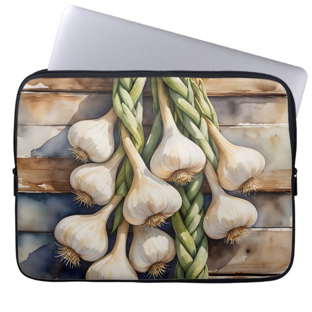 Housse Pour Ordinateur Portable Tresse d'ail à l'aquarelle Rustique (Devant)