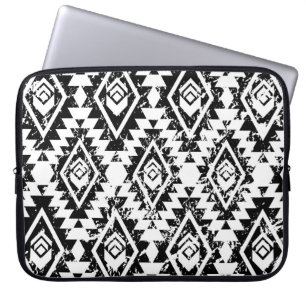 Housse Pour Ordinateur Portable Tribal Navajo : blanc noir géométrique.